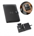 EMERGE A5 FOLDER. Pasta A5 em 300D polister reciclado (100% rPET) com carregador sem fios