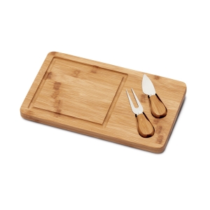 WOODS. Tbua de queijos em bambu com 2 utenslios em bambu e ao inoxidvel