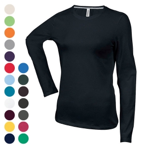 T-shirt de senhora de manga comprida e decote redondo