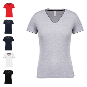 T-shirt de malha piqu de senhora com decote V