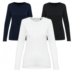 T-shirt Supima decote redondo e manga comprida de senhora