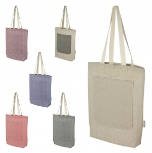 Saco de algodo reciclado de 150 g/m de 9 L com bolso frontal 'Pheebs'