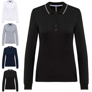 Polo malha piqu de manga comprida de senhora