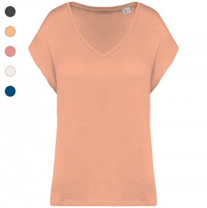 T-shirt loose eco-responsvel decote V de senhora