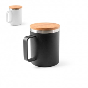 LAUDA. Caneca em 90% de a�o inoxid�vel reciclado com tampa em bambu 420 mL