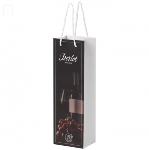Saco de papel integra feito � m�o para garrafa de vinho com al�as de corda pl�stica � 12 x 9 x 37 cm