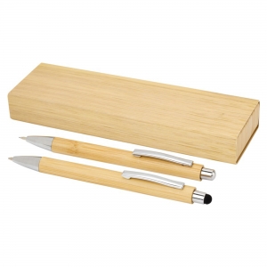 Conjunto de lapiseira e esferogr�fica de bambu 'Oblys' (tinta preta)