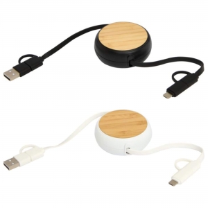 Cabo retr�til de sincroniza��o de dados e de carregamento r�pido de 45 W de 100 cm de pl�stico reciclado 5 em 1 com detalhes