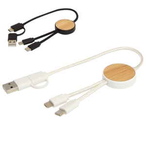 Cabo de sincroniza��o de dados e de carregamento r�pido de 27 W de 30 cm de pl�stico reciclado 5 em 1 com detalhes de bambu '