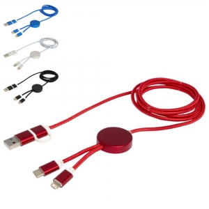 Cabo de sincroniza��o de dados e de carregamento r�pido de 27 W de 150 cm de alum�nio e pl�stico reciclados 5 em 1 'Alasia'