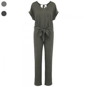 Macac�o em malha de manga curta em linho de senhora