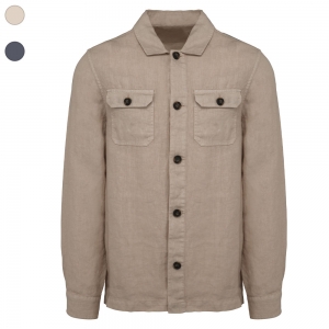 Sobrecamisa com aspecto lavado em linho de homem