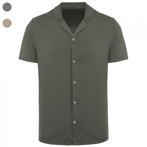 Camisa eco-respons�vel com aspecto lavado em jersey de manga curta com colarinho � bowling de homem