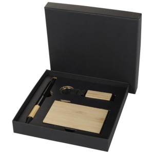 Conjunto de presente com esferogr�fica de alum�nio reciclado RCS, porta-chaves e porta-cart�es RFID 'Minka'