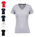 T-shirt de malha piqu de senhora com decote V