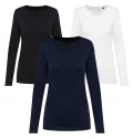 T-shirt Supima  decote V de manga comprida de senhora