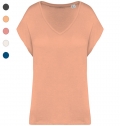 T-shirt loose eco-responsvel decote V de senhora