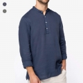 Camisa eco-responsvel com gola  padre com aspecto lavado em linho de homem