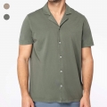 Camisa eco-responsvel com aspecto lavado em jersey de manga curta com colarinho  bowling de homem