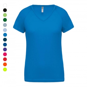 T-shirt de desporto de senhora com decote V de manga curta